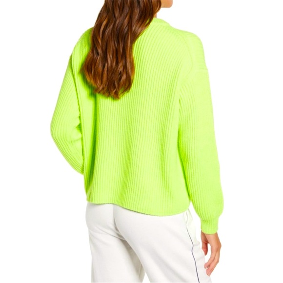 NWT Lou & Grey Cropped Neon Green Cable Knit Sweater, Wool Alpaca Blend, Size M - Picture 2 of 16